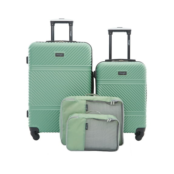 Wrangler 4 Pc Hardside Spinner Luggage Set with 20" & 25" Suitcases and Packing Cubes, Green