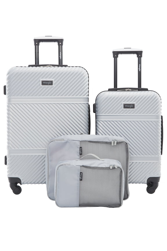 4 Pc Hardside Spinner Luggage Set with 20" & 25" Suitcases and Packing Cubes, Silver