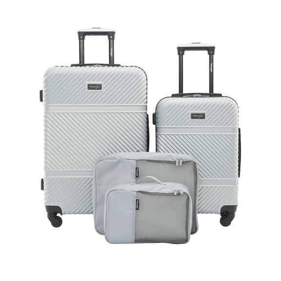 Wrangler 4 Pc Hardside Spinner Luggage Set with 20" & 25" Suitcases and Packing Cubes, Silver