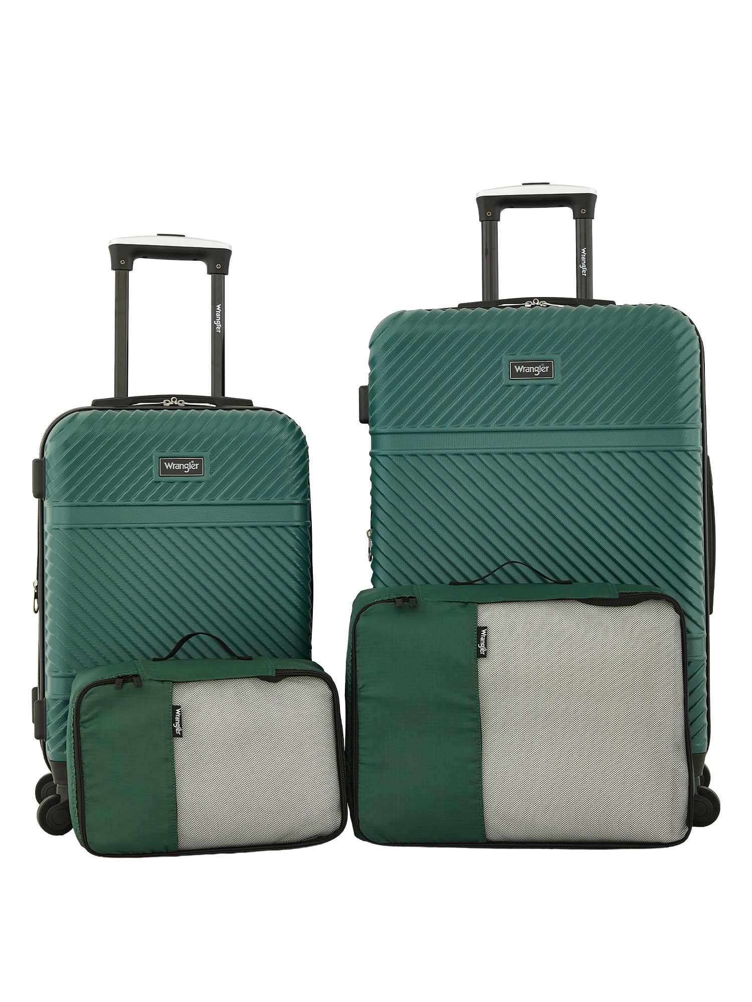 Wrangler 4 Piece Expandable Hardside Spinner Luggage Set with Packing Cubes, Green