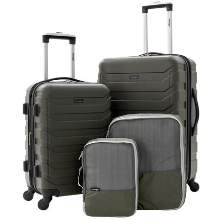 Wrangler 4 Piece Rolling Hard Side Spinner Travel Luggage Set - Green