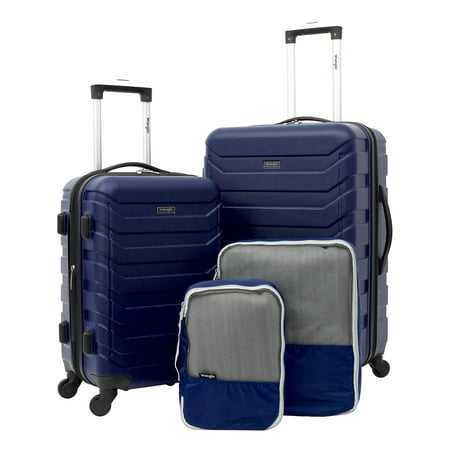 Wrangler 4 Piece Rolling Hardside Luggage Set, Blue