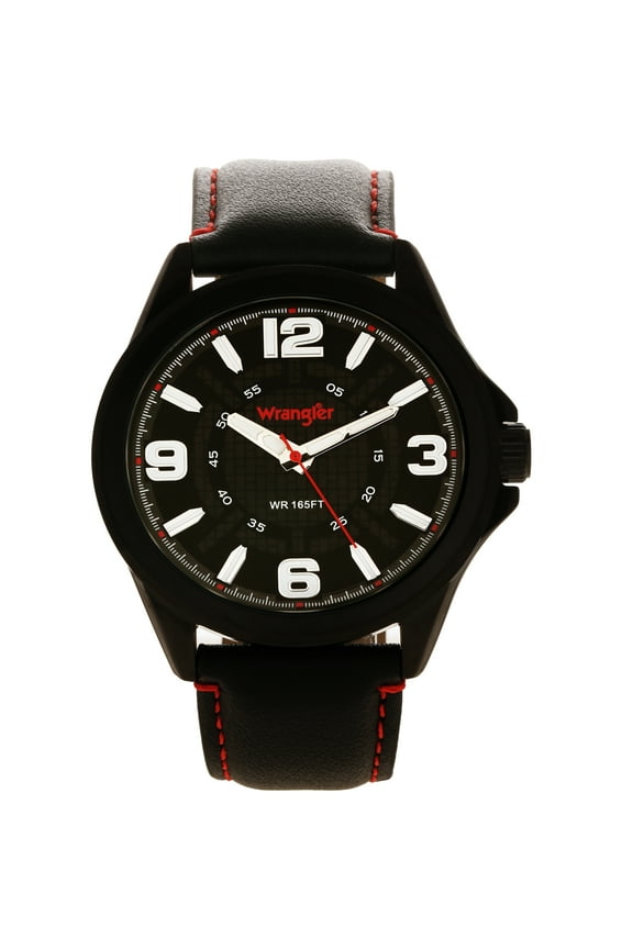 48mm Black Dial, Black Strap Watch