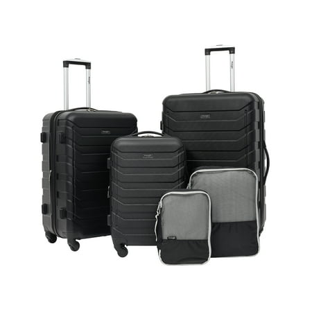 Wrangler 5-Piece Rolling Hard Side Travel Luggage Set, Black