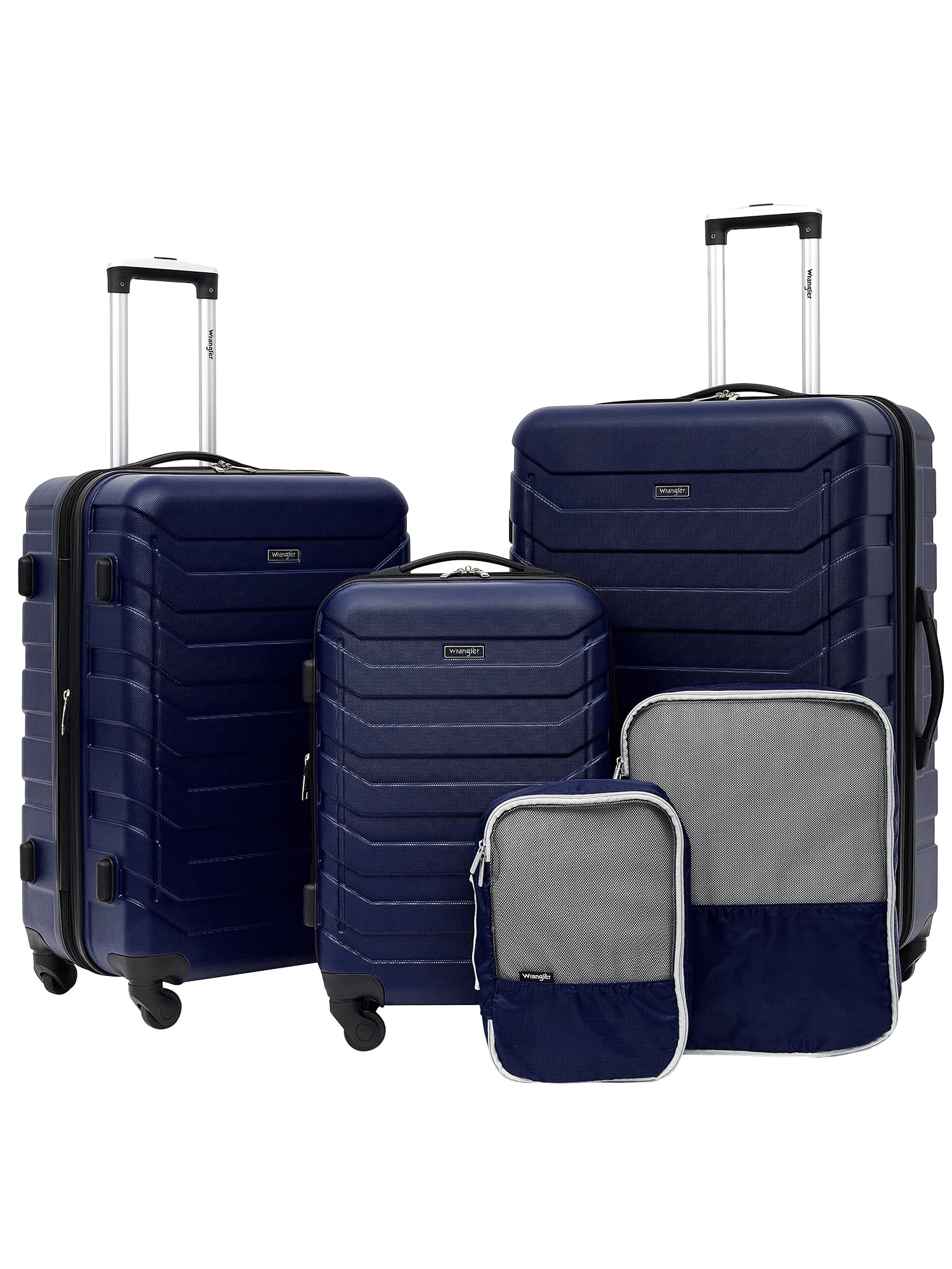 Wrangler 5 Piece Rolling Hardside Luggage Set, Blue