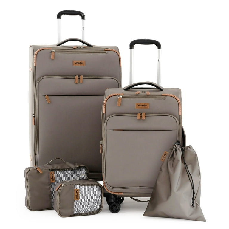 Wrangler 5-Piece Soft Side Spinner Travel Luggage Set, Khaki