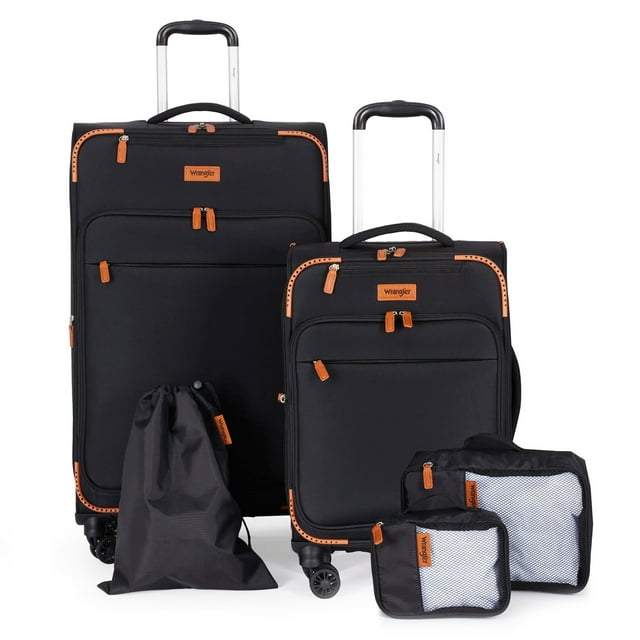 Wrangler 5pc softside spinner travel luggage set, Black