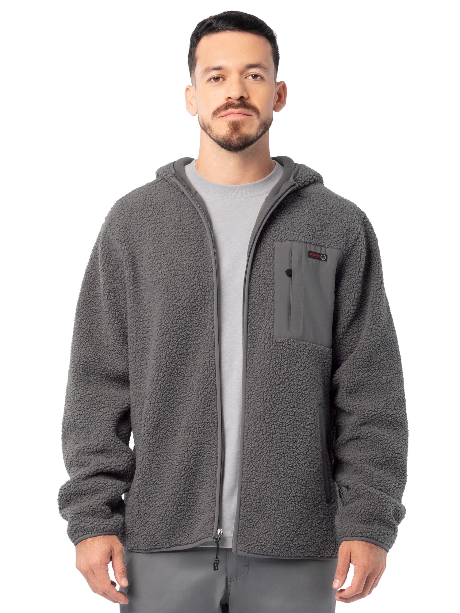 Wrangler ATG Men's Burley Long Sleeve Faux Shearling Full Zip Backpacking Hoodie Jacket, size S-3XL