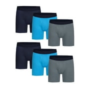 Wrangler 6" Active Cotton Stretch Mesh Boxer Briefs for Men, Small, Navy/Azure Blue/Charcoal, 6-pack
