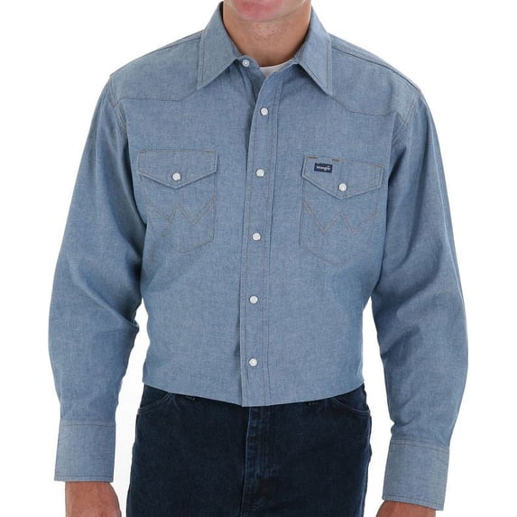 Wrangler Men's Men'S Authentic Cowboy Cut Denim Long Sleeve Work Shirt Chambray X- Tall