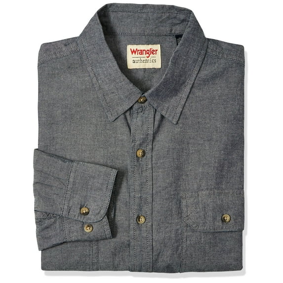 Wrangler Authentics Men's Big and Tall Long Sleeve Classic Woven Shirt, Dark Chambray, 3X-Large