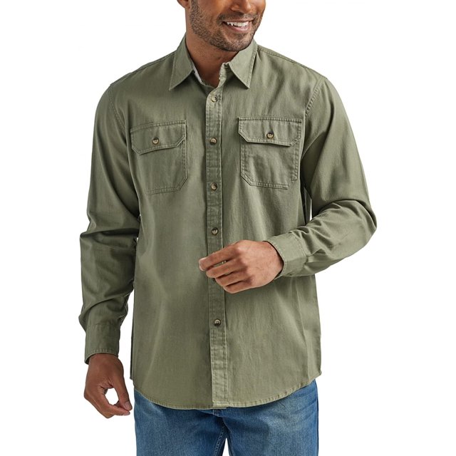 Wrangler Authentics Men's Long Sleeve Classic Woven Shirt, Burnt Olive ...