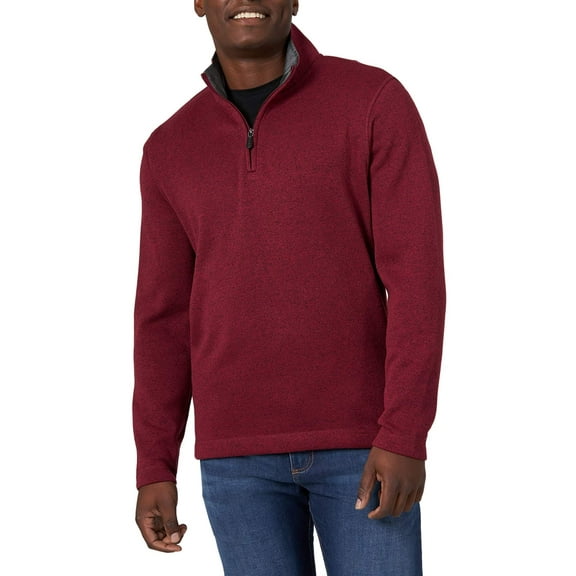 Wrangler Authentics Men's Long Sleeve Fleece Quarter-Zip, Zinfandel Heather, XX-Large