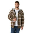 thumbnail image 1 of Wrangler Authentics Men's Long Sleeve Quilted Lined Flannel Shirt Jacket with Hood, Olive Night, Small, 1 of 5