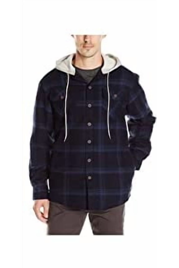 mens Long Sleeve Quilted Lined Flannel Jacket With Hood Button Down Shirt, Total Eclipse With Heather Gray, XX-Large US