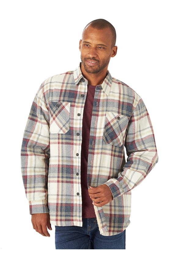 Authentics Men's Long Sleeve Sherpa Lined Shirt Jacket, Light Beige Heather, Small