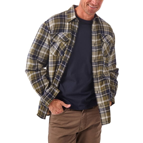 Wrangler Authentics Men's Long Sleeve Sherpa Lined Shirt Jacket, Olive Sky, Small