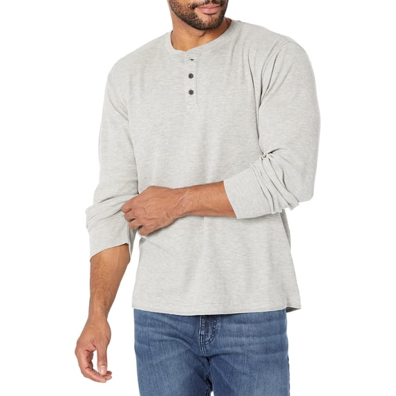 Wrangler Authentics Men's Long Sleeve Waffle Henley, Light Heather Gray, Medium