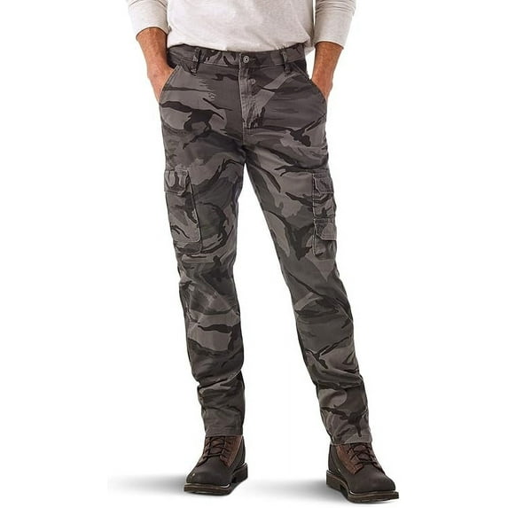 Wrangler Authentics Men's Regular Tapered Cargo Pant, Grey Camo, 31W x 30L