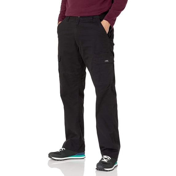 Wrangler Authentics Men's Relaxed Fit Stretch Cargo Pant, Black, 34W x 36L