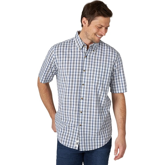 Wrangler Authentics Men's Short Sleeve Classic Plaid Shirt, Blue Plaid, XX-Large