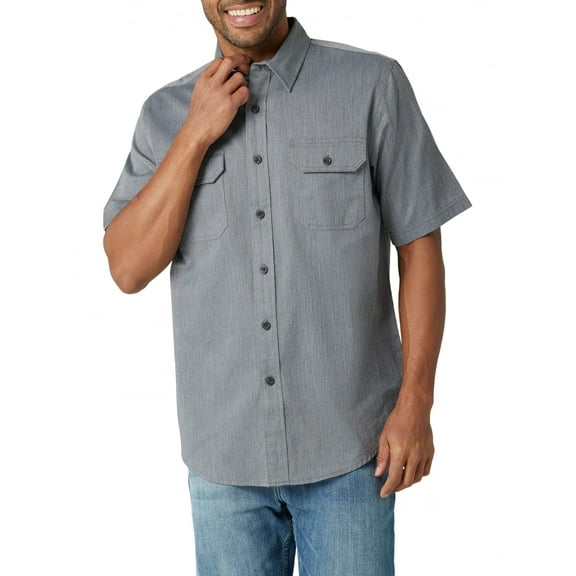 Wrangler Authentics Men's Short Sleeve Classic Woven Shirt, Asphalt Heather, XX-Large
