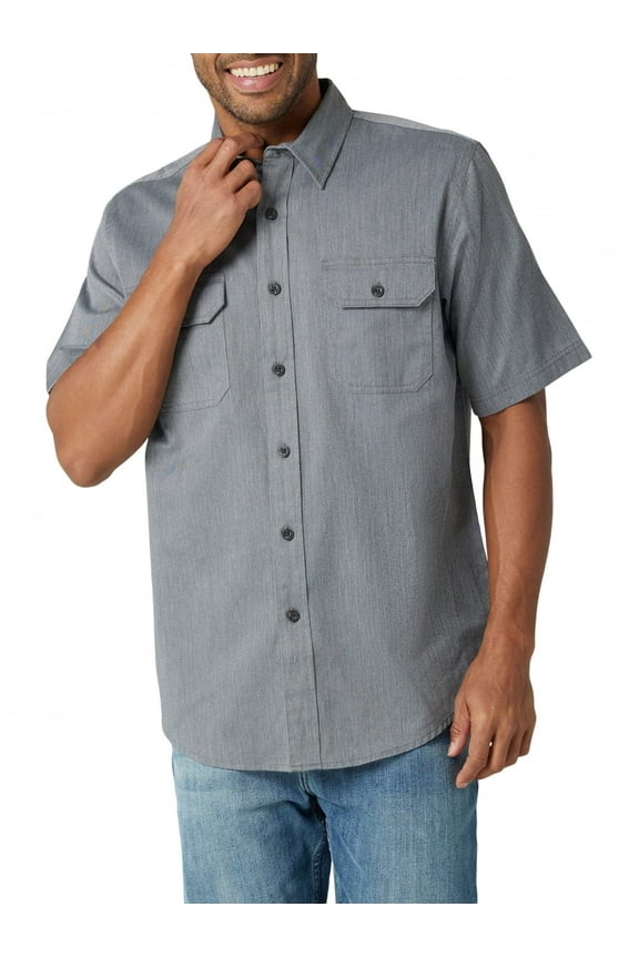 Authentics Men's Short Sleeve Classic Woven Shirt, Asphalt Heather, XX-Large