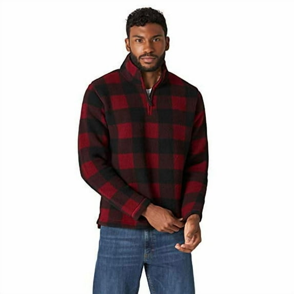 Wrangler Authentics Men's Wooly Fleece Quarter Zip Pullover, Red Buffalo, X-Large