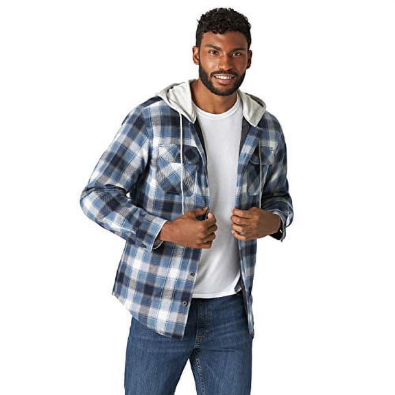 Wrangler Authentics Men's Wrangler Authentics Men's Long Sleeve Quilted Lined Flannel Jacket with Hood Shirt, -Vintage Night, X-Large