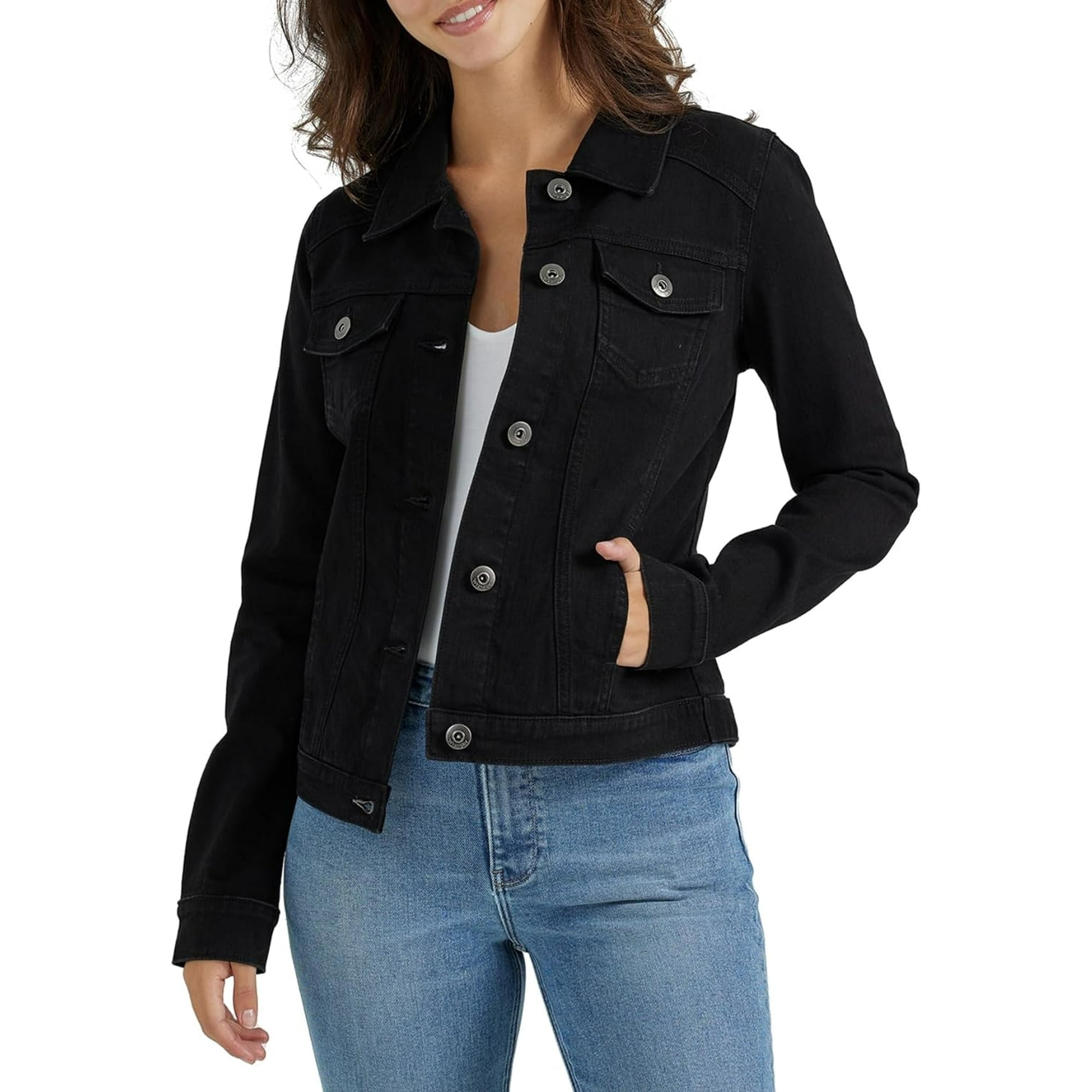 Stretch black denim jacket discount