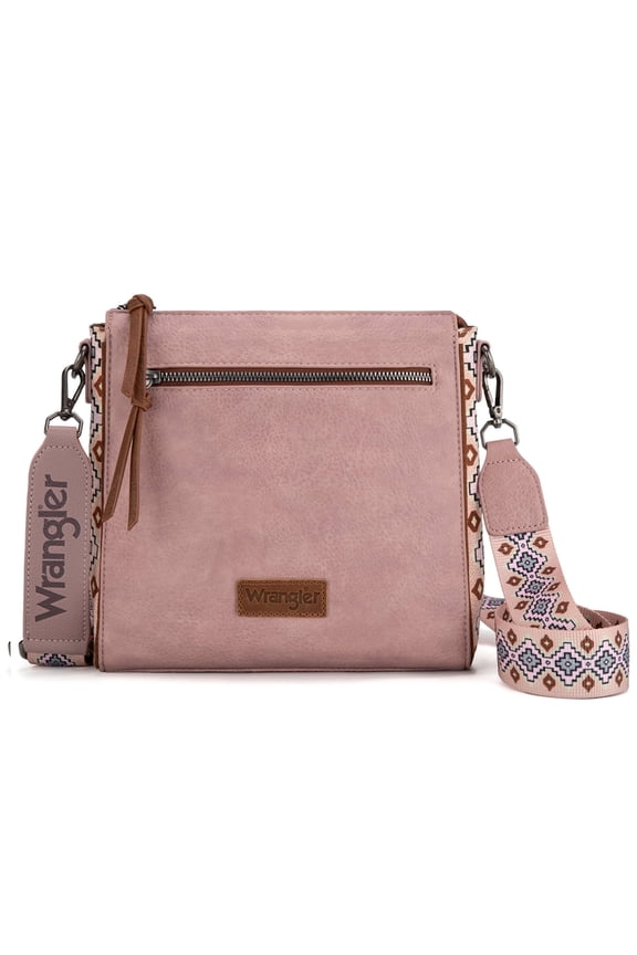 Wrangler Aztec Crossbody Purse Medium Shoulder Bags for Women Western Handbag with Guitar Strap, Pink