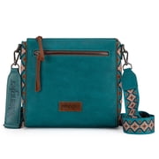 Wrangler Aztec Crossbody Purse Medium Shoulder Bags for Women Western Handbag with Guitar Strap, Turquoise