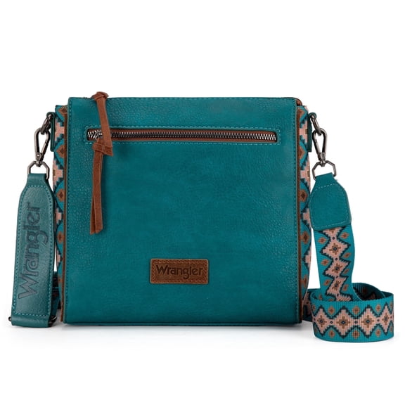 Wrangler Aztec Crossbody Purse Medium Shoulder Bags for Women Western Handbag with Guitar Strap, Turquoise