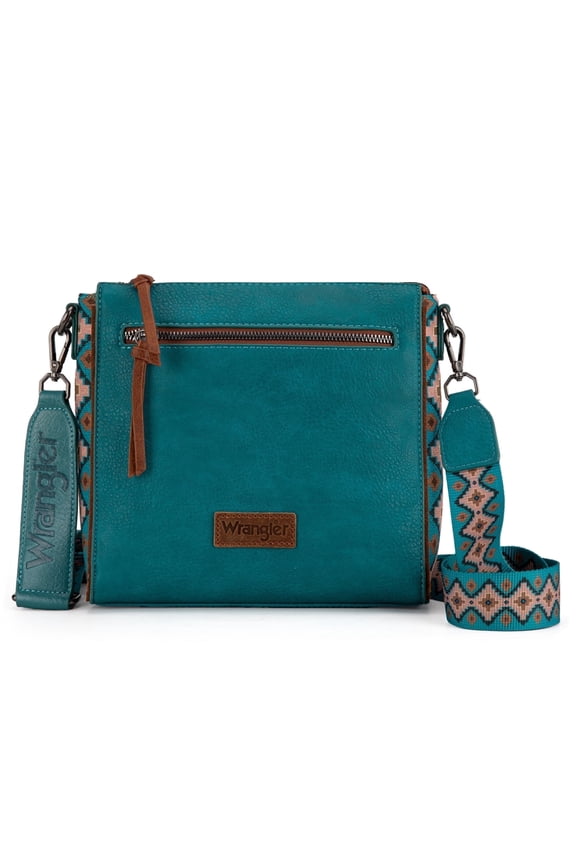 Wrangler Aztec Crossbody Purse Medium Shoulder Bags for Women Western Handbag with Guitar Strap, Turquoise