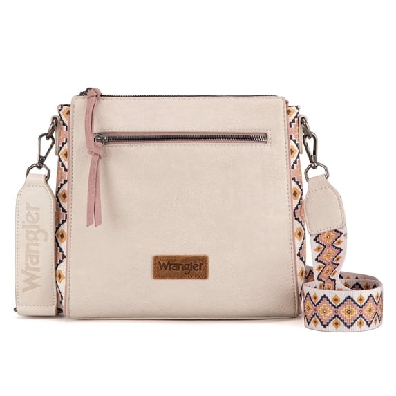 Wrangler Aztec Crossbody Purse Medium Shoulder Bags for Women Western Handbag with Guitar Strap, Beige