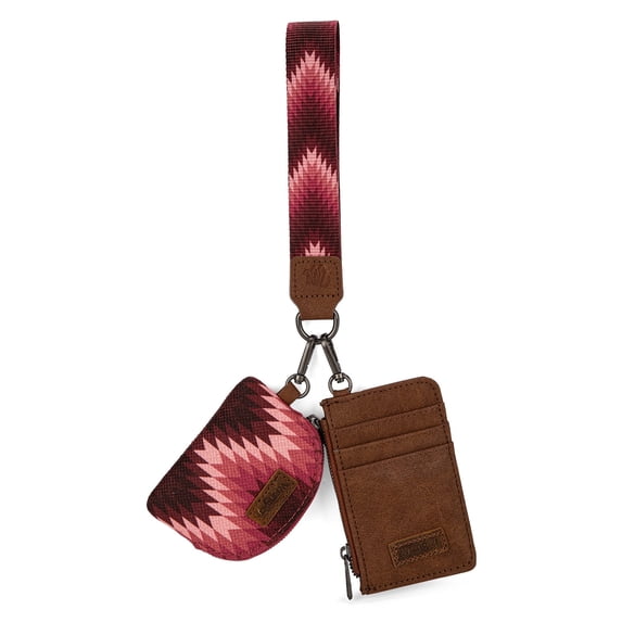 Wrangler Aztec Keychain Wristlet Wallets for Women Western Dual Pouch Wristlet Credit Card Holder Wallet with Zipper Pocket, Geometric-Dark Pink