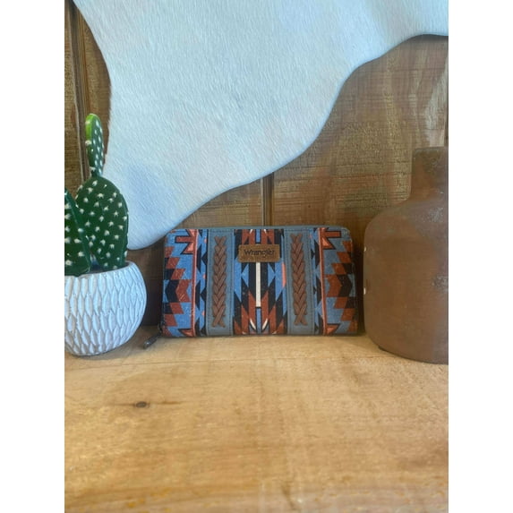 Wrangler Aztec Print Whipstitch Canvas Wallet