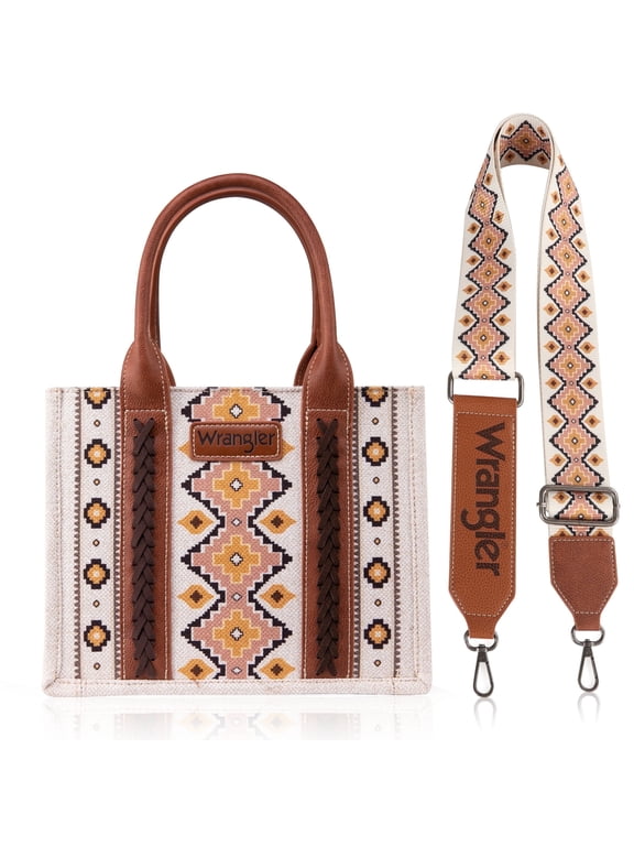 Wrangler Aztec Tote Bag for Women Boho Shoulder Purses and Handbags, Coffee