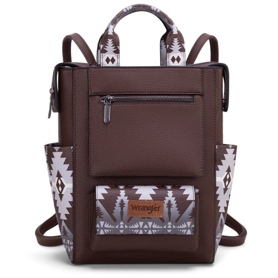 Wrangler Aztec Women Backpack Purse Convertible Fashion Ladies Anti Theft with Adjustable Strap, Dark Coffee