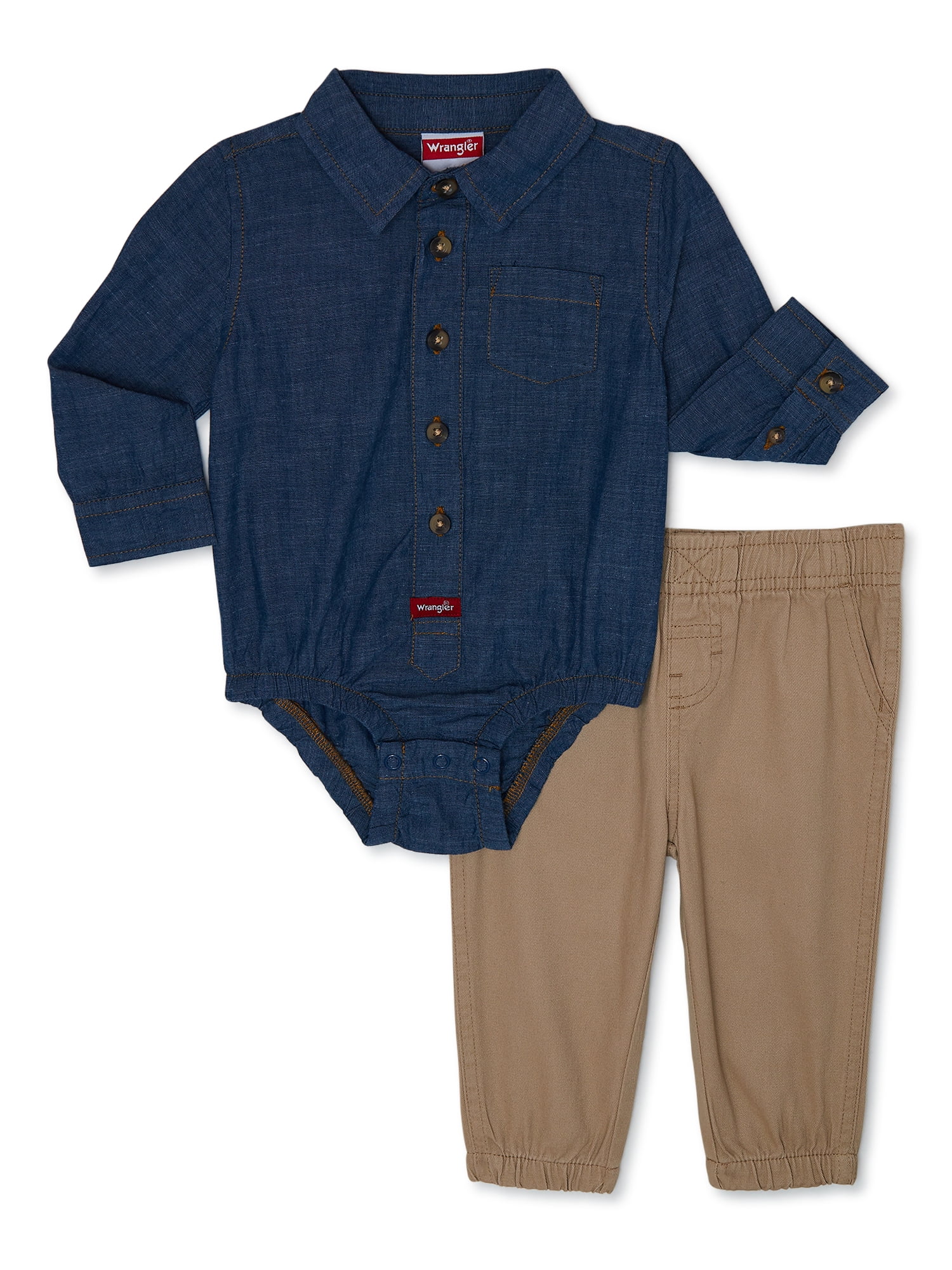 Wrangler Baby Boy Long Sleeve Chambray Bodysuit and Joggers Set, 2