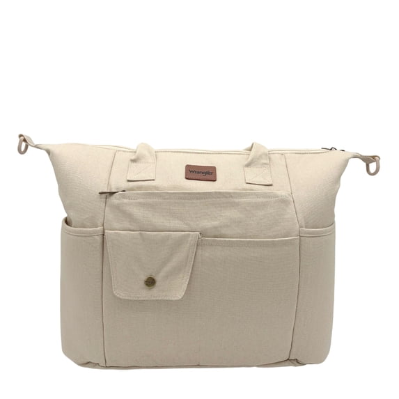 Wrangler Baby Diaper Tote Bag Canvas Multi-functional with Insulated Pockets, Silver Lining