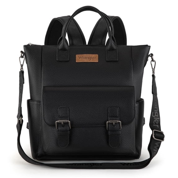 Wrangler Backpack Purse for Women Medium Size Convertible Backpack with Crossbody Strap for Travel Work, Black