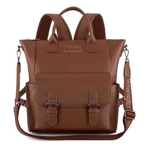 Wrangler Backpack Purse for Women Medium Size Convertible Backpack with Crossbody Strap for Travel Work, Brown