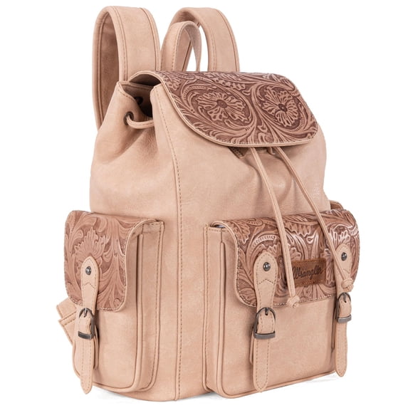 Wrangler Backpack Purse for Women Men Floral Tooled Designer Travel Bags, Carve-Tan
