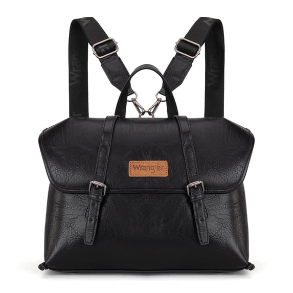 Wrangler Backpack Purse for Women Vegan Leather Fashion Anti Theft Convertible Backpack with Adjustable Strap, Black