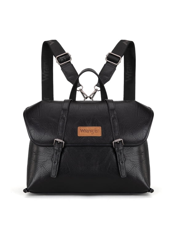 Wrangler Backpack Purse for Women Vegan Leather Fashion Anti Theft Convertible Backpack with Adjustable Strap, Black