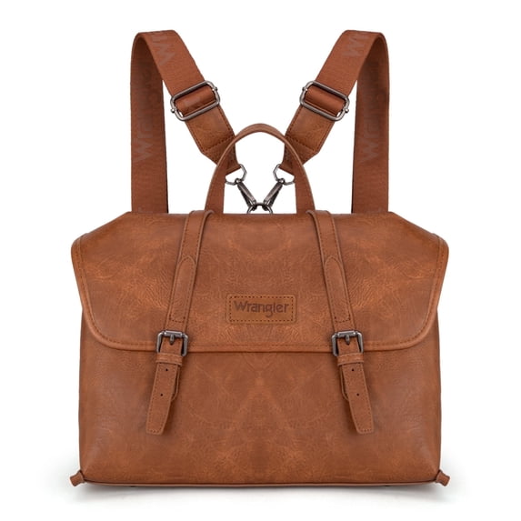 Wrangler Backpack Purse for Women Vegan Leather Fashion Anti Theft Convertible Backpack with Adjustable Strap, Brown