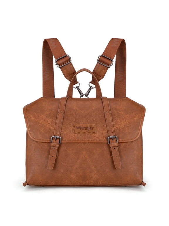 Wrangler Backpack Purse for Women Vegan Leather Fashion Anti Theft Convertible Backpack with Adjustable Strap, Brown