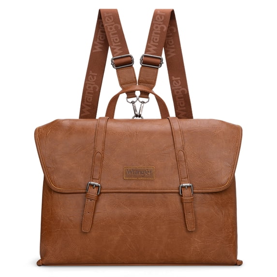 Wrangler Backpack Purse for Women Vegan Leather Fashion Anti Theft Convertible Backpack with Adjustable Strap, Large-Brown