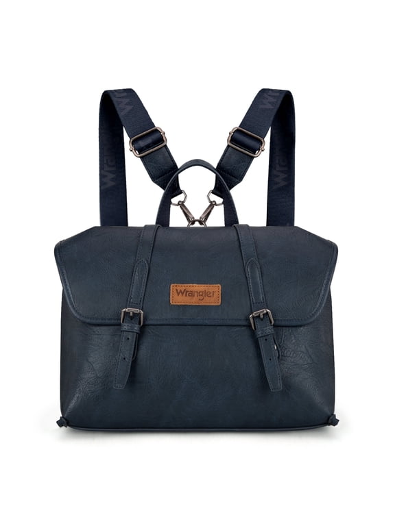 Wrangler Backpack Purse for Women Vegan Leather Fashion Anti Theft Convertible Backpack with Adjustable Strap, Navy
